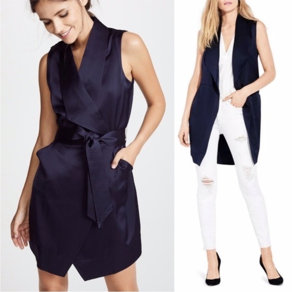 AYR Perch Wrap Satin Dress in Navy Blue Size 6 - Picture 2 of 10